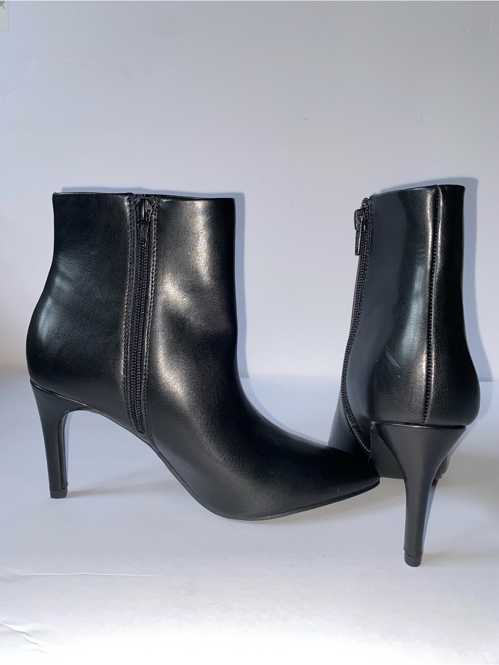 Thompson Black Pointed Ankle Booties with Side Zipper